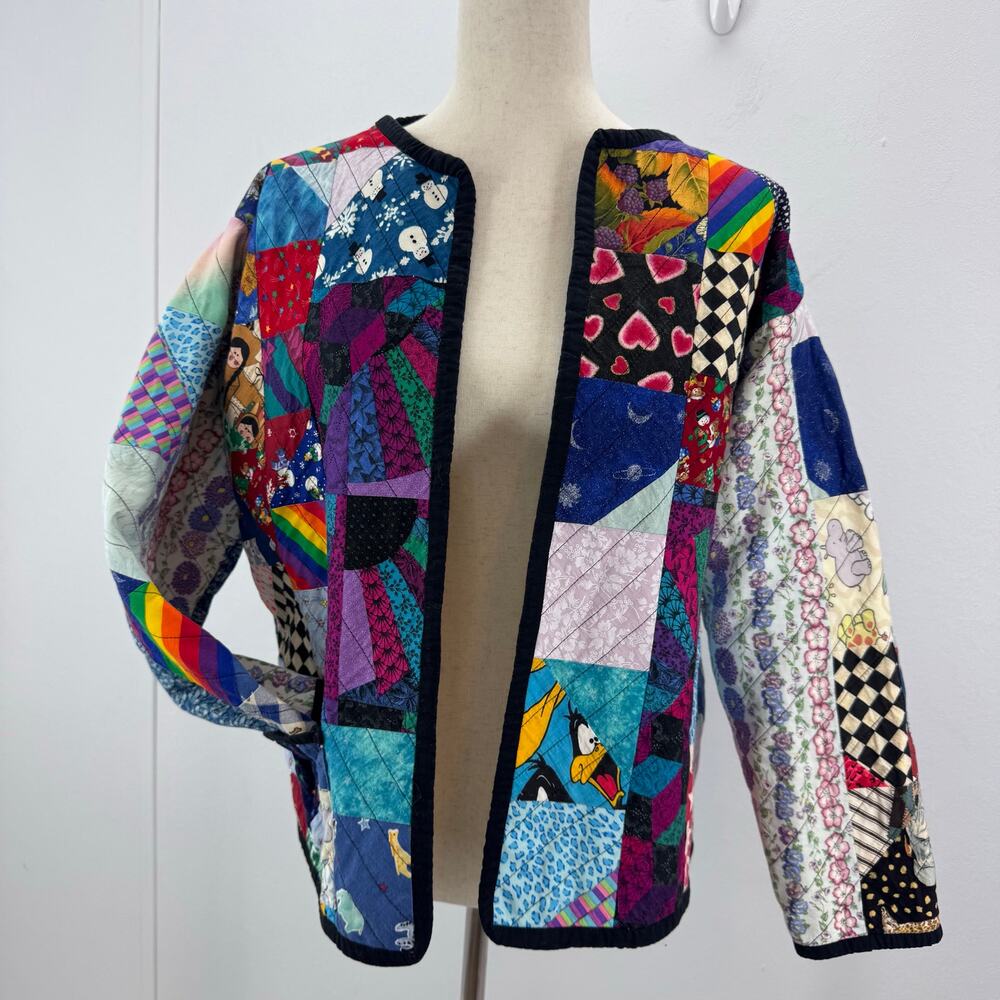 Women Upcycled Multi Colored Patchwork Quilted Ca… - image 1